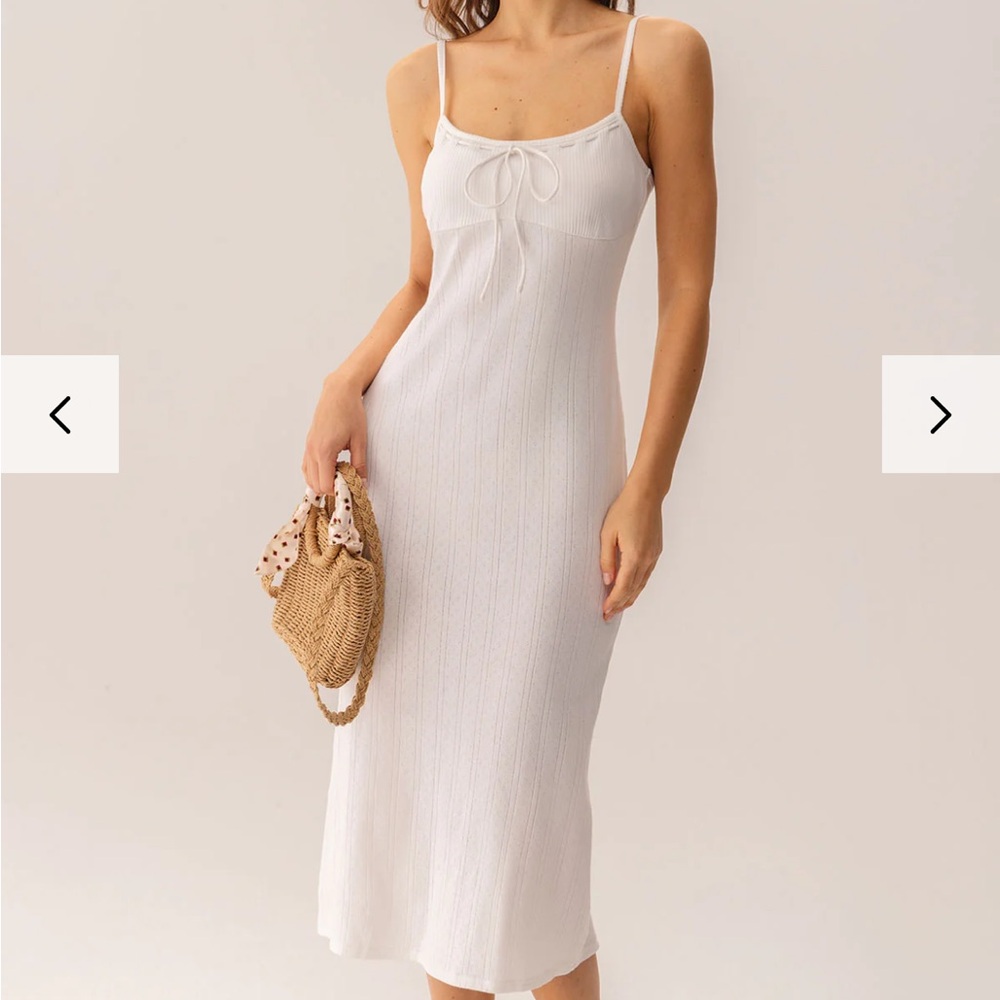 RIHOAS Cream Ribbed Midi Dress Spaghetti Strap Resort